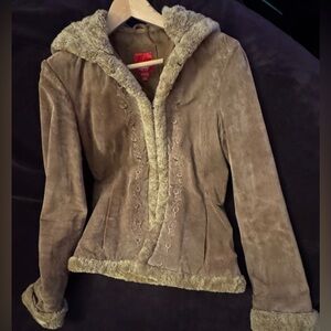Vintage Esprit Faux Suede, Embroidered, Sherpa-lined, Boho Penny Lane Jacket